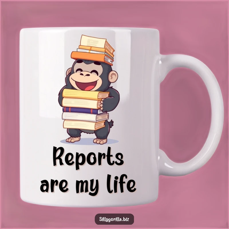 Funny Gorilla Reports Mug: Hilarious Office Chaos and Gift Idea
