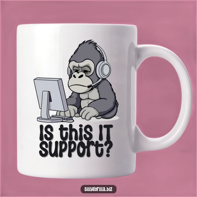 Funny Gorilla Tech Support Mug - Confused Ape Squinting at Computer, Perfect IT Gift