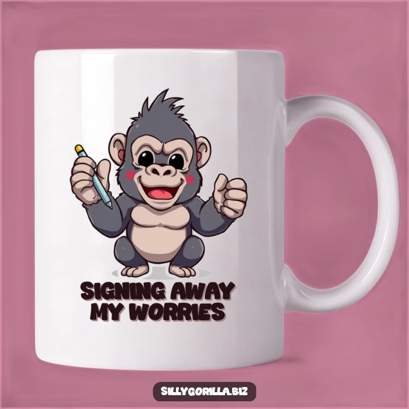 Funny Gorilla Mug: Excited Signing Ape Gift for Deal Makers