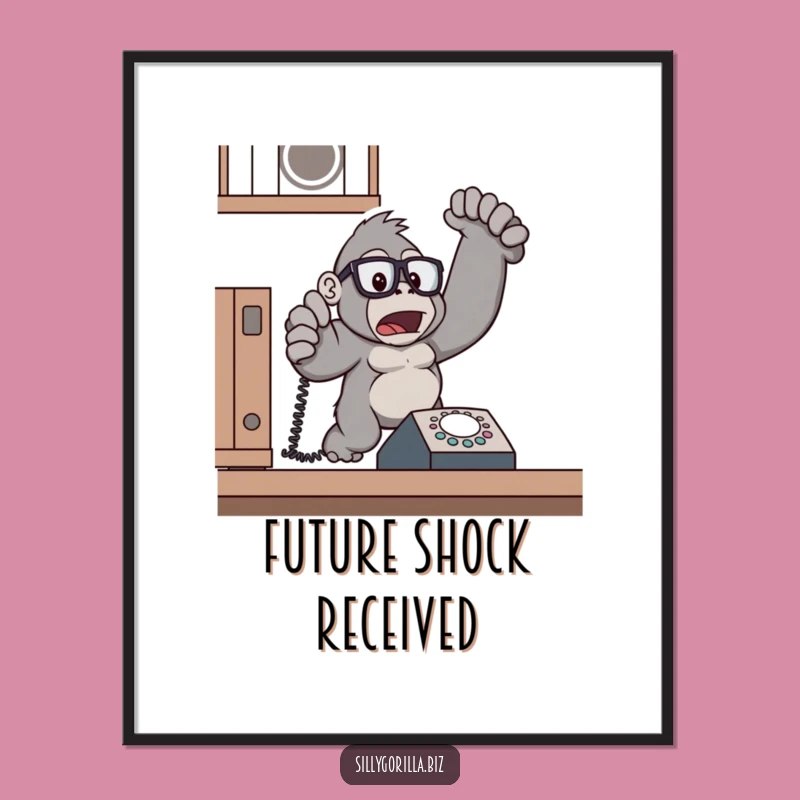 Funny Gorilla Phone Call Art Print - Surprised Ape, Hilarious Wall Decor
