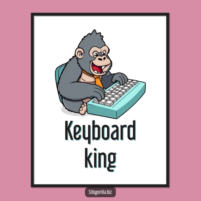 Funny Gorilla Typing Poster: Hilarious Office Decor and Gift Idea