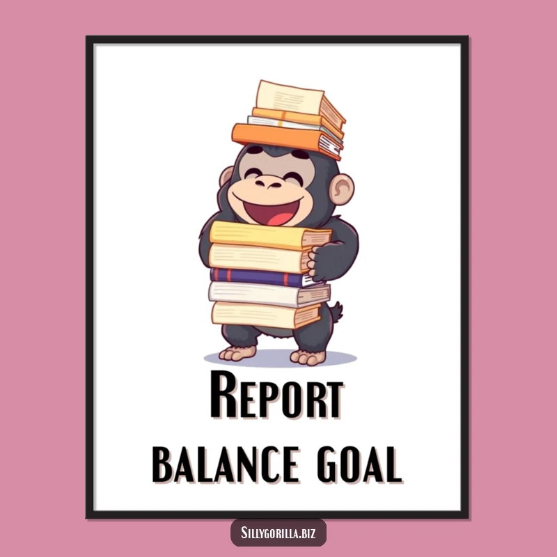 Funny Gorilla Report Stack Poster: Hilarious Office Wall Art Gift