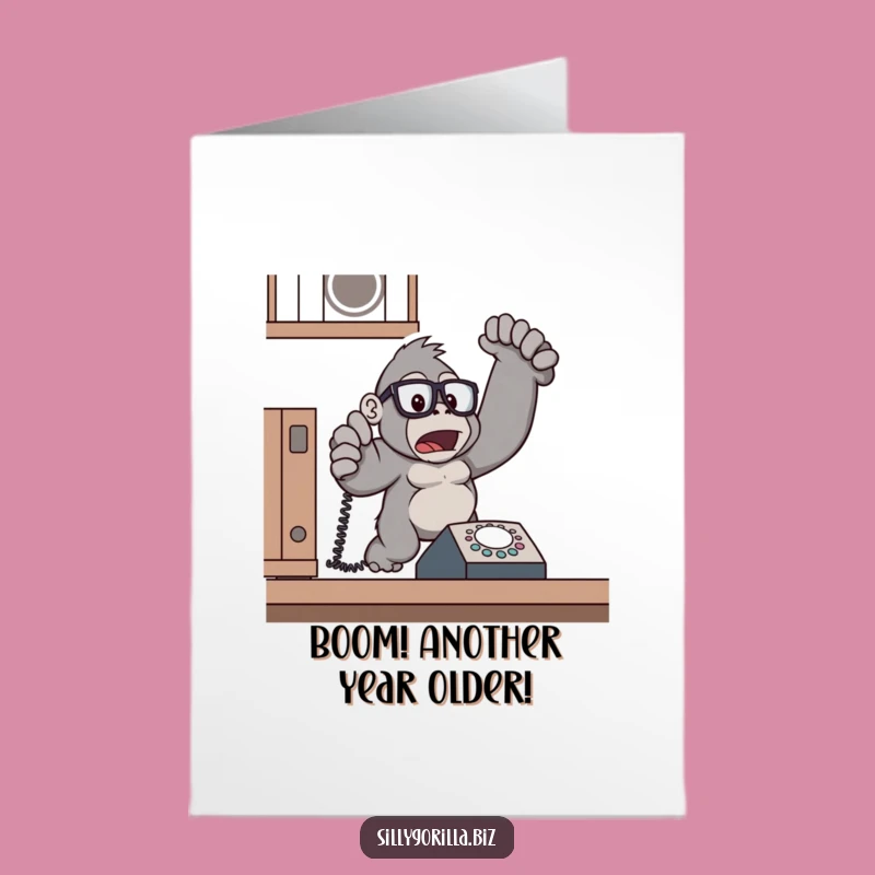 Free Printable Birthday Card: Surprised Gorilla Office Chaos Funny Greeting