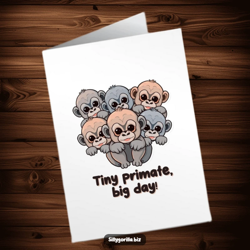 Funny Free Printable Gorilla Birthday Card featuring cute baby gorillas peeking out with playful expressions.