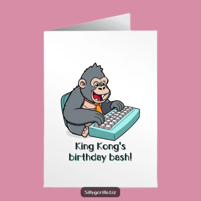 Free Printable Birthday Card: Funny Gorilla Typing, Perfect Joke Gift for Him