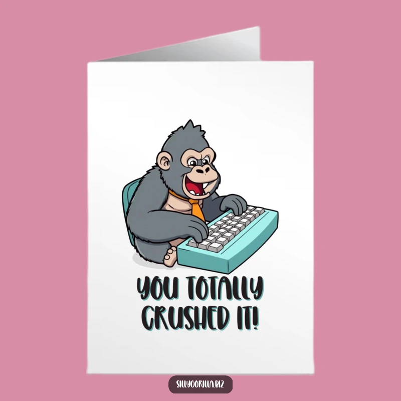 Free Printable Congrats Card: Funny Gorilla Typing, Hilarious Success Downloadable Gift