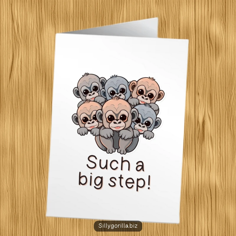 Funny Free Printable Gorilla Congratulations Card: charming baby gorillas peeking, celebrating success with pure delight.