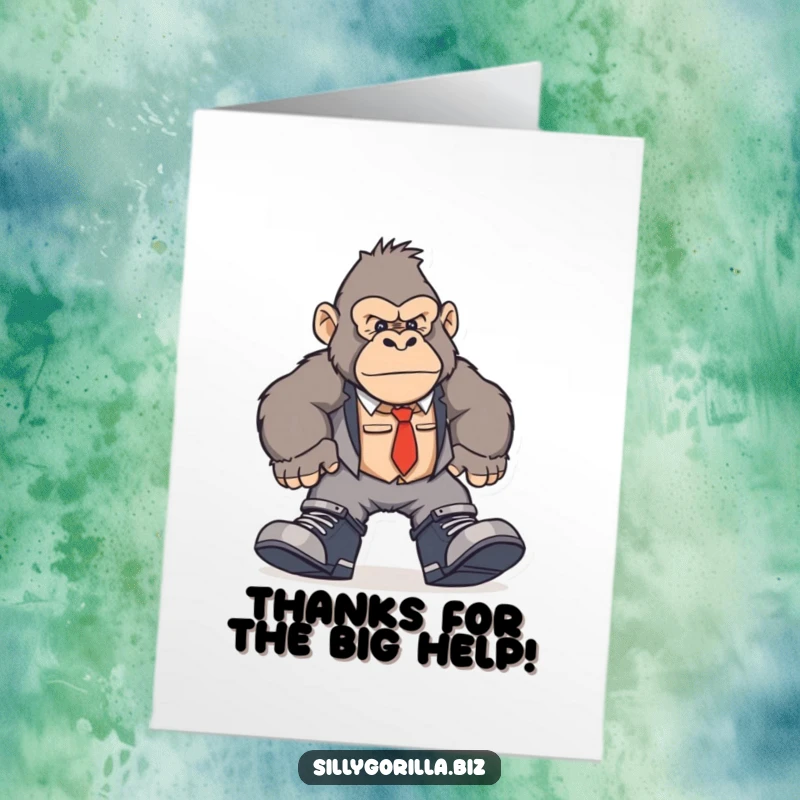 Funny Free Printable Gorilla Thank You Card: a gorilla in massive shoes offers thanks with a comical stomp.