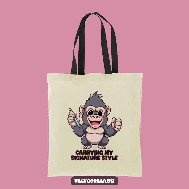 Funny Gorilla Tote Bag: Eager Signing Ape Carry-All for Important Documents